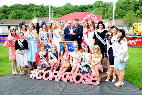 Pat Downes receives the presentation, in the presence of the Cork Roses, following Aleena's win