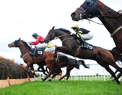 Rachael Blackmore (black and yellow silks) in action aboard Summer Storm, winner of race 4 at Thurles