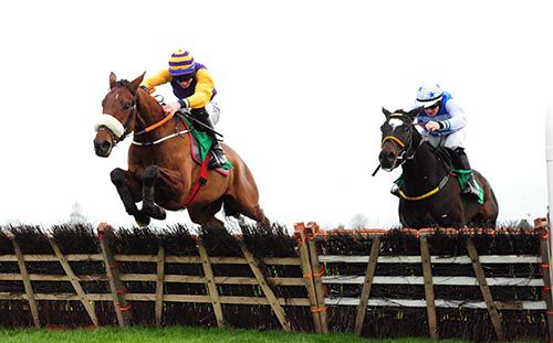 Brelade (Jack Kennedy, left) races to victory from Joey Sasa (Sean Flanagan)