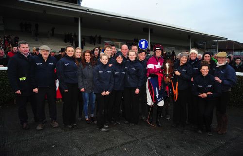 Gordon Elliott (left) and his staff celebrate six winners at Navan last month