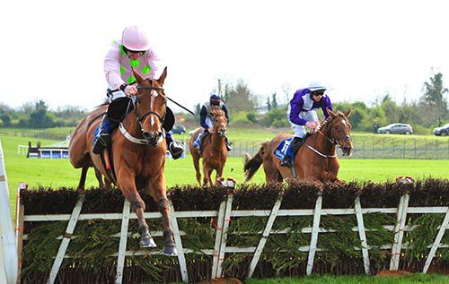 Thomas Hobson and  Ruby Walsh race on from Veinard and Golden Spear