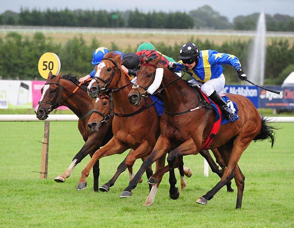 Konig Hall (nearside) wins the penultimate event at Limerick under Conor McGovern