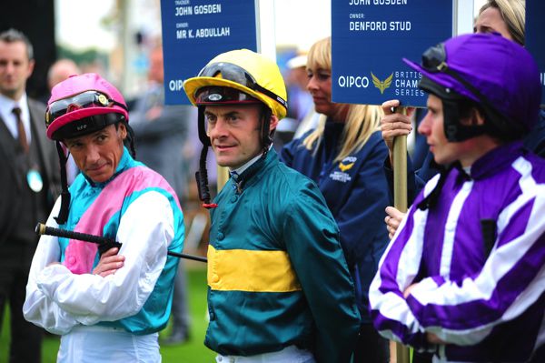 Olivier Peslier (centre) won the French 1,000 Guineas on Teppal
