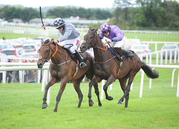 The Brassmoulder and Chris Timmons held off Chateauneuf Du Pap (Conor Walsh, nearside) 