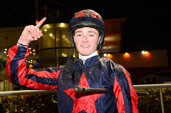 Thomas Sherry in the Michael O'Callaghan Racing Club silks of Aggression, his 1st winner.