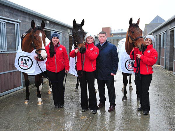 Gordon Elliott pictured with his 3 Grade 1 winners at Fairyhouse
