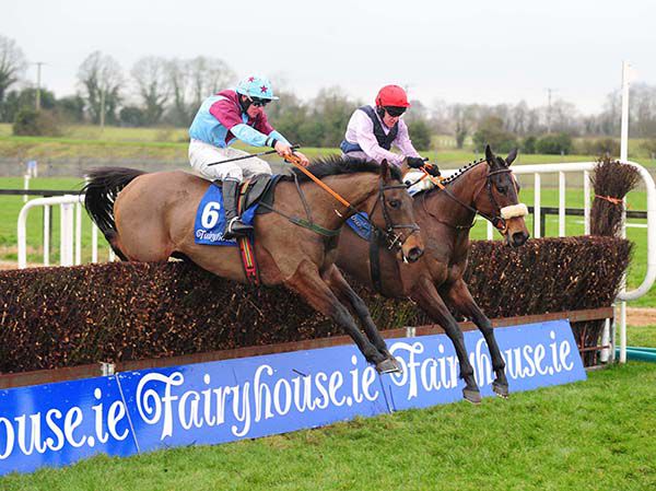 Westerner Point (Philip Enright, winner, nearside) is locked in combat with Drumacoo (Barry Geraghty) over the last