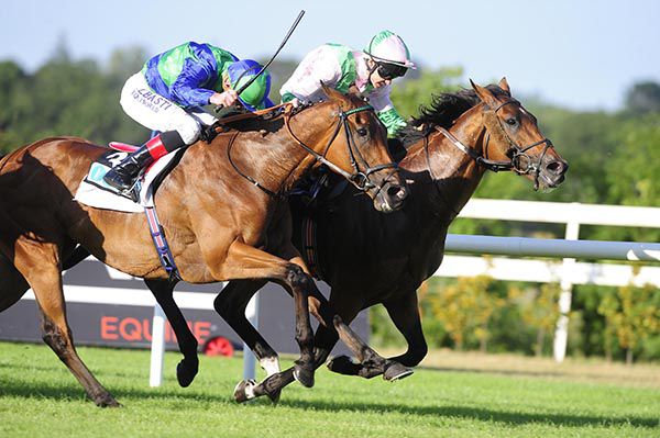 Turret Rocks (nearest) and Deauville fight out the finish