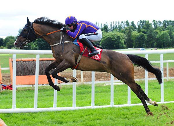 Arctic Fire puts in a mighty leap on his way to victory at Cork last time