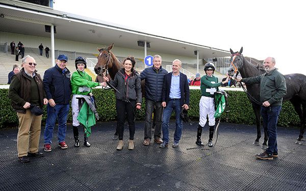 Kieran Cotter (3rd from right) with Polly Douglas and Dash D'or who completed a 1-2 for his yard at Navan