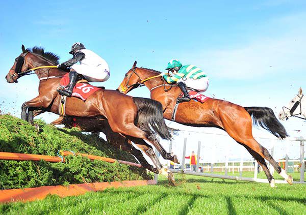 Spider Web pictured on his way to victory, with runner Na Trachtalai Abu (nearest) alongside