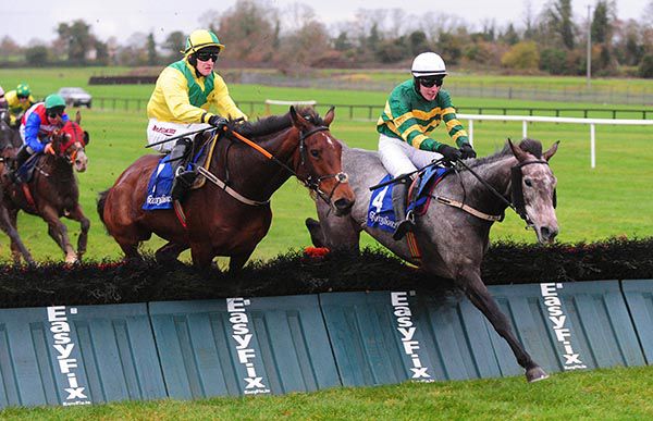 Demi Plie (Liam Gilligan, right) clears the last with Shimmer And Shine (Andrew Ring)