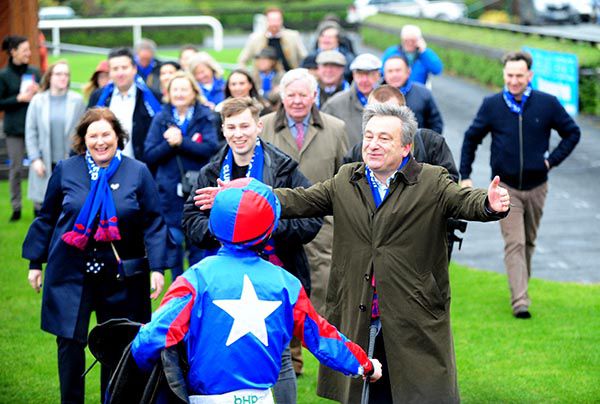 Rachael Blackmore is welcomed back by members of the Niccolai Schuster Horse Racing Club