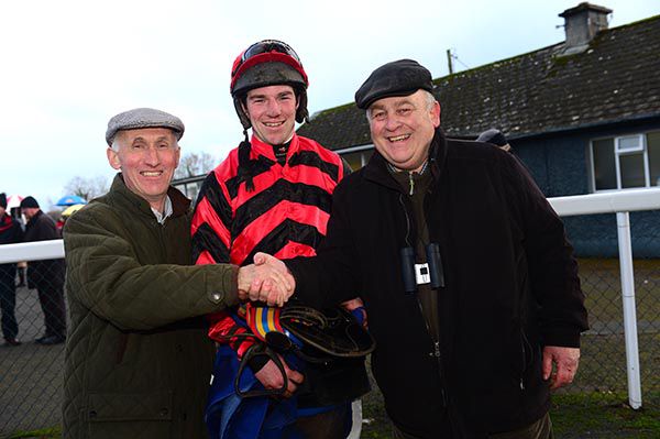 Tom Cleary (left) pictured with Eamonn Corbett and owner Christy Behan 