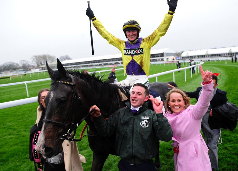 Kalashnikov with trainer Amy Murphy (right) after winning at Aintree in 2019