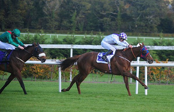 Feminista and Rory Cleary (right) land the Fillies' Nursery