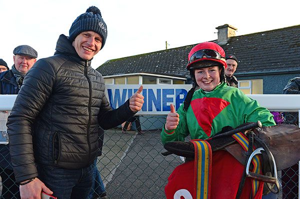 Jody pictured with her brother Paul after winning on Port Rashid at Thurles in February