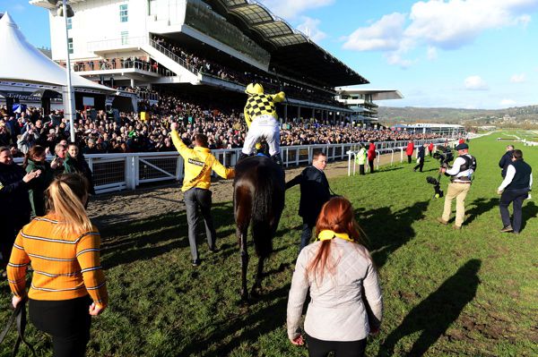 Al Boum Photo and Paul Townend are greeted by the crowd after winning the Gold Cup