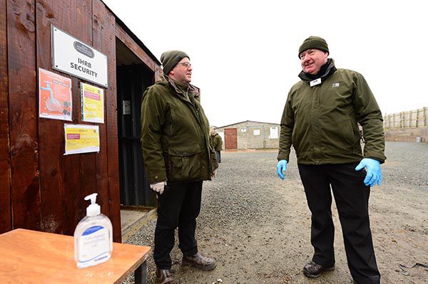 IHRB officals Dom O Meara and Richard Kelly at the stable yard entrance at Down Royal yesterday 