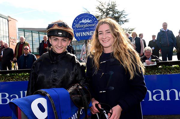 Sarah Lynam pictured with jockey Danny Sheehy