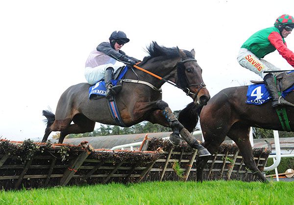 Conquredalofeurope and Darragh O'Keeffe (left) clear the last en route to victory