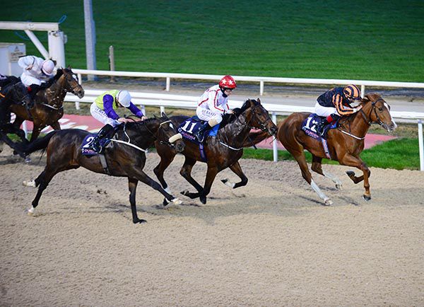 Ratib and Declan McDonogh (black & orange) win from Bear Story (green & purple) and Oh Say (white & red) 