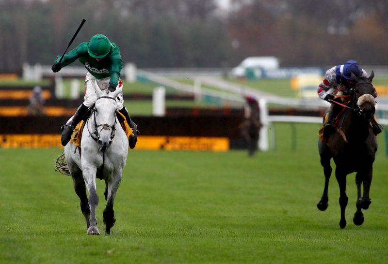 Bristol de Mai and Daryl Jacob (left) beat Clan Des Obeaux in Saturday's Betfair Chase