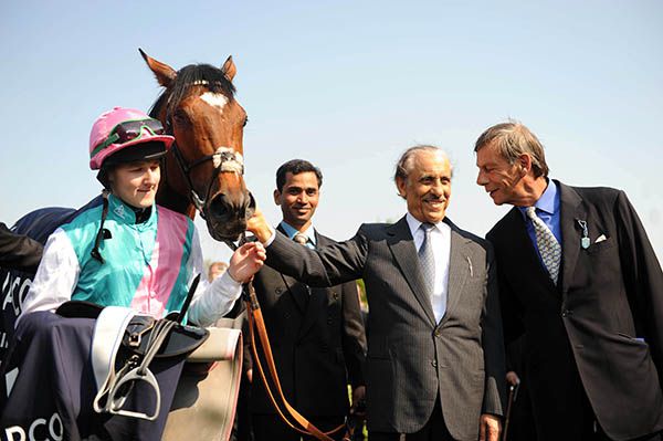 Tom Queally, Frankel and his late owner Prince Khalid Abdullah and trainer Henry Cecil 