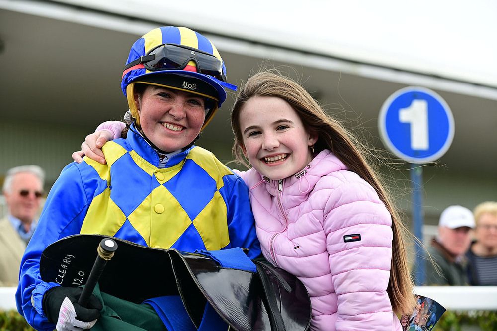 Amy Jo Hayes pictured with sister Nikki after riding her 1st winner.