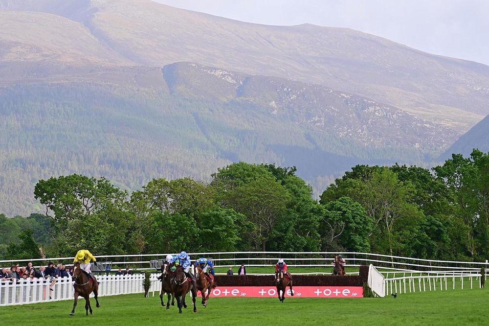  The scene from the Killarney National with Mangerton Mountain in the background as Recite A Prayer, yellow, wins 