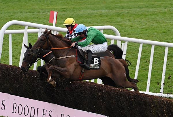 Private Ryan (nearst) outjumps De Nordener at the last 