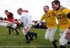 The 3-legged race during the Jockeys Olympics at Naas 20-02-11