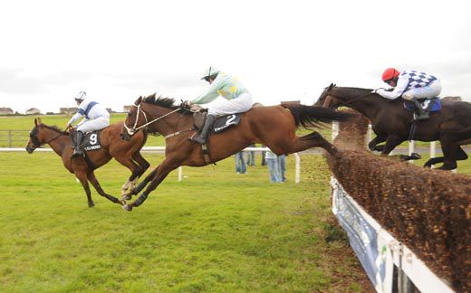 Duers (near) and Barry Geragthy jump last to win for trainer Paul Magnier