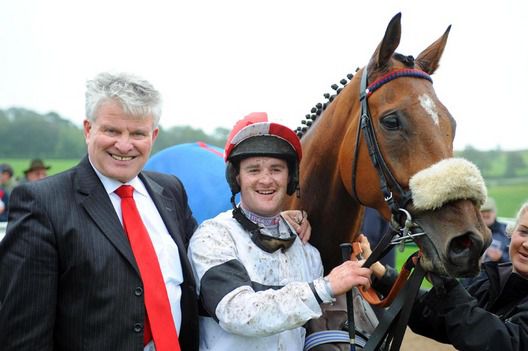 The Shepherd and Owner J P Clarke with Joey Elliott after they had won 