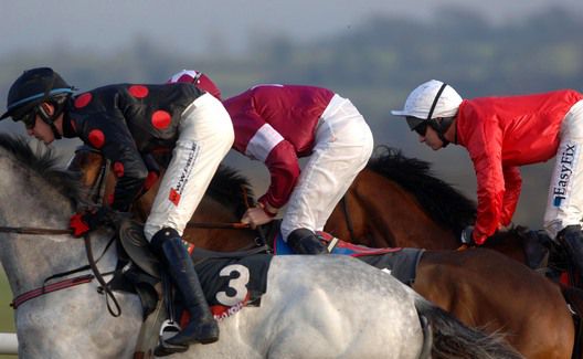 Shane (right) tracking Paul Carberry and Davy Russell in a race at Punchestown in 2010