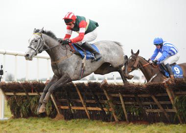 Silver Friend and Eddie Power jump the final flight at Fairyhouse