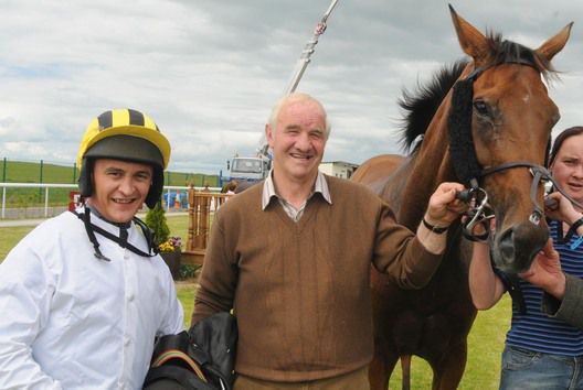 Tom Ryan and trainer Tom Foley after the success of Little Rensnest