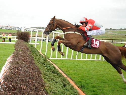 Invisible Man and Barry Geraghty jump the final fence at Galway