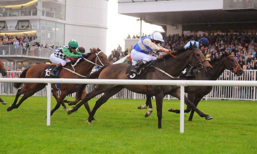 Miss Eze (nearside) defeats He's Got Rhythm at Galway