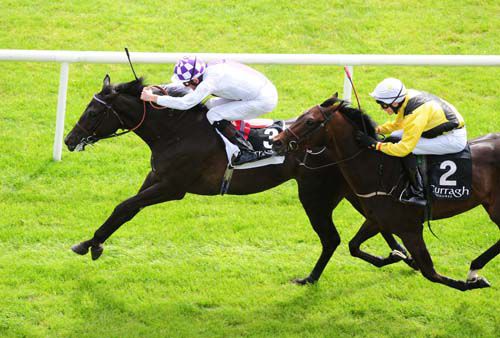 Banimpire and Kevin Manning winning from   Ballybacka Lady for trainer Jim Bolger 