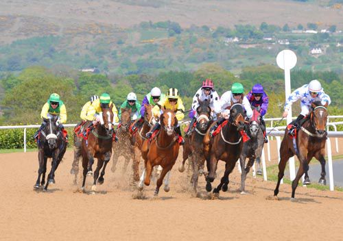 Atlas Peak (black/white, blinkers & noseband) under Conor Hoban on the way to victory at Dundalk