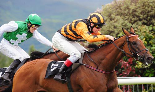 Rock On Ciara is pushed out to score under Emmet McNamara with Ashton Rose in behind