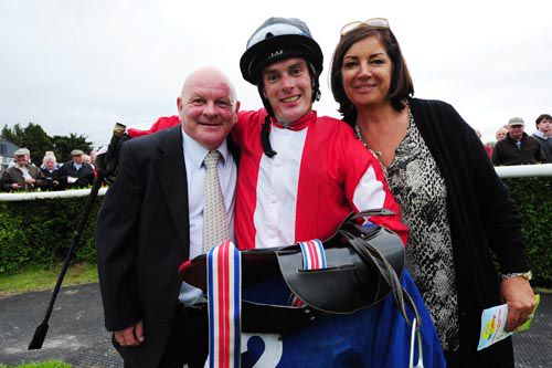 Trainer Dandy Nicholls with jockey Adrian and co-owner Jacqui Love