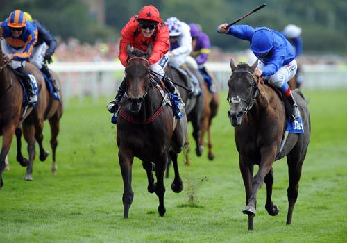 Blue Bunting and Frankie Dettori (right) win from Vita Nova