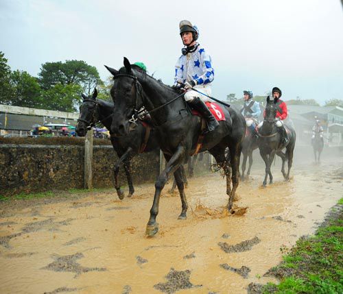 Heavy rain and floods after the last race at Gowran - winner Mumbo Jumbo has the cross-belts