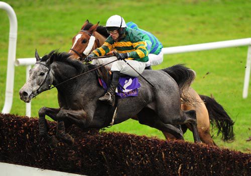 Groody Hill jumps the final fence ahead of Westmeath Bachelor