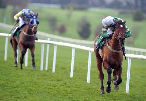 Baby Whizz under Mark Walsh is clear of runner-up Cantrell as they approach the winning post