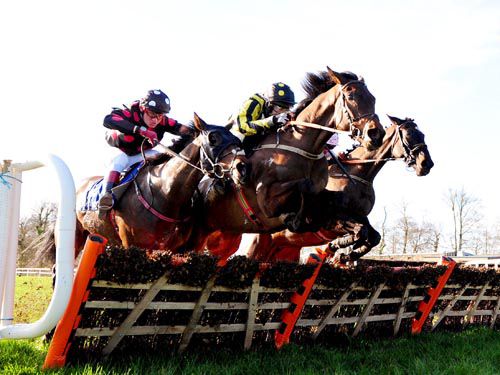 Burrenbridge Lodge (centre), One Cool Shabra (left) and Gorgeous Sixty battle it out at the final flight