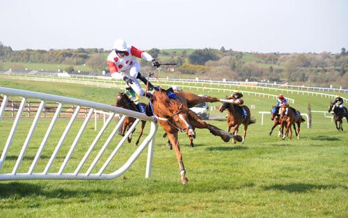 Ballyvoile & Tim Carroll make a spectacular exit at Tramore in April of last year