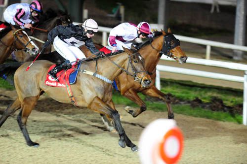 Shake The Bucket and Megan Carberry (nearside) win from Shisha Threesixty